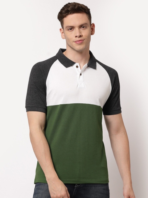 

Kalt Men Green Colourblocked Polo Collar T-shirt