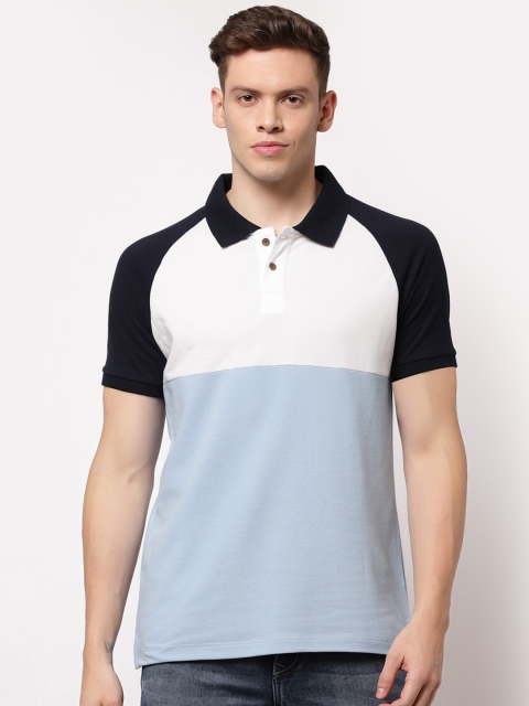 

Kalt Men Blue Colourblocked Polo Collar T-shirt