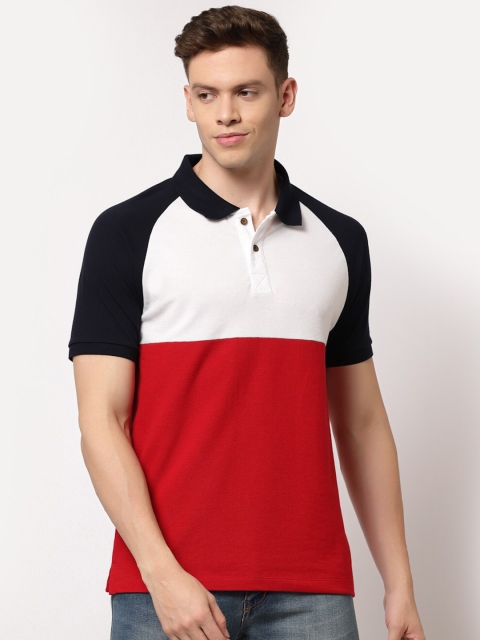 

Kalt Men Red Colourblocked Polo Collar T-shirt