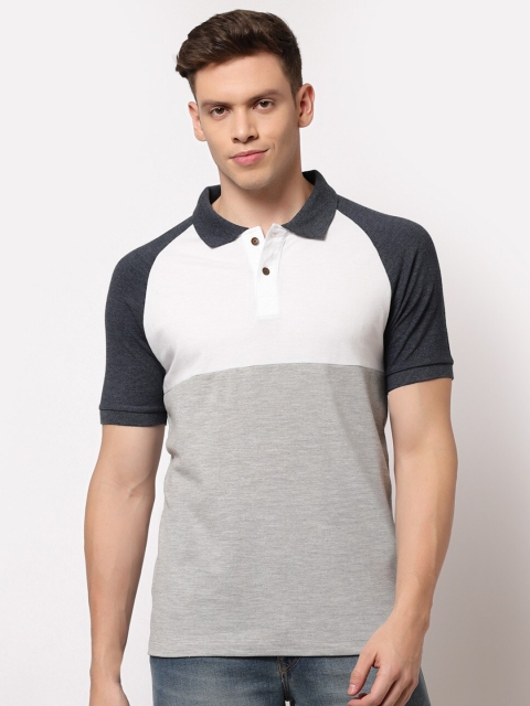

Kalt Men Grey & White Colourblocked Polo Collar T-shirt
