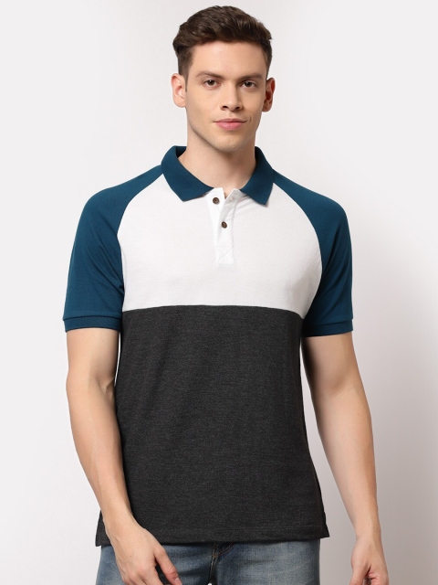 

Kalt Men Grey & White Colourblocked Polo Collar Half Sleeves T-shirt