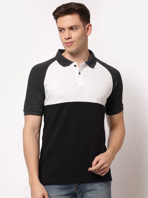 

Kalt Men Black Colourblocked Polo Collar T-shirt