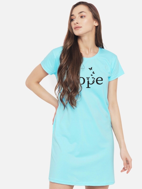 

FFLIRTYGO Turquoise Blue Printed Nightdress