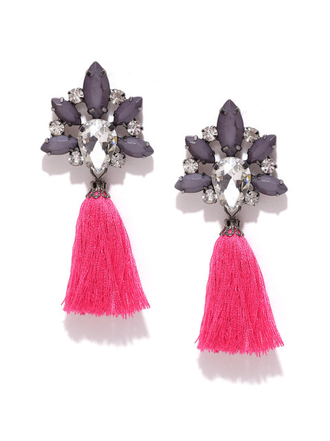 

Blueberry Pink & Gunmetal-Toned Contemporary Tasseled Earrings