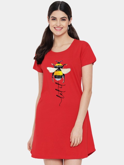 

FFLIRTYGO Women Red Bee printed T-shirt Nightdress