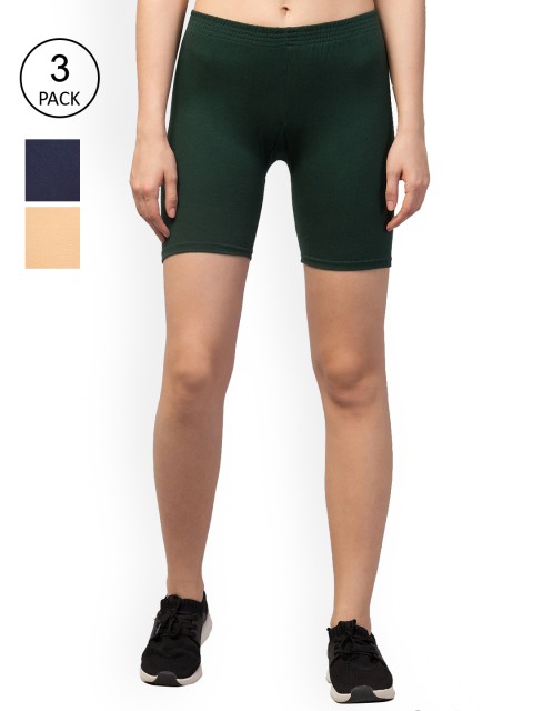 

Apraa & Parma Women Pack of 3 Green Slim Fit Pure Cotton Cycling Shorts