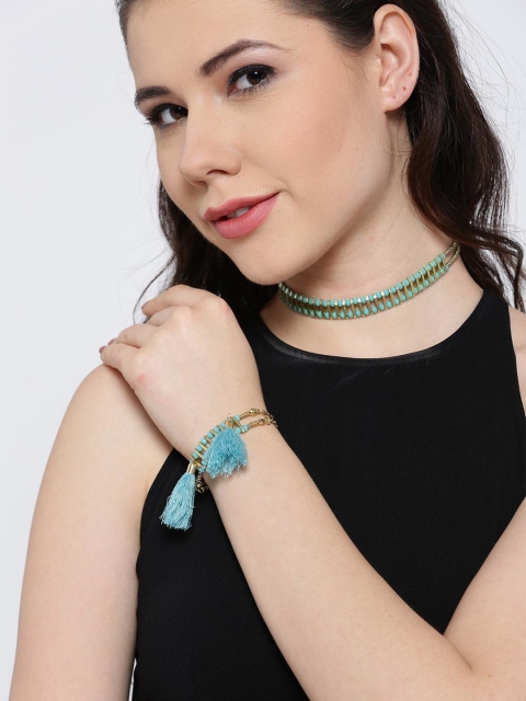 

Blueberry Blue & Gold-Toned Beaded Jewellery Set