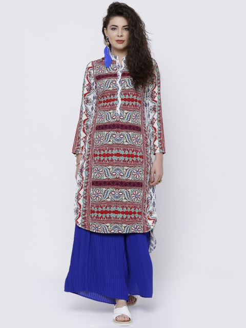 

Vishudh Women Red & Blue Printed Straight Kurta