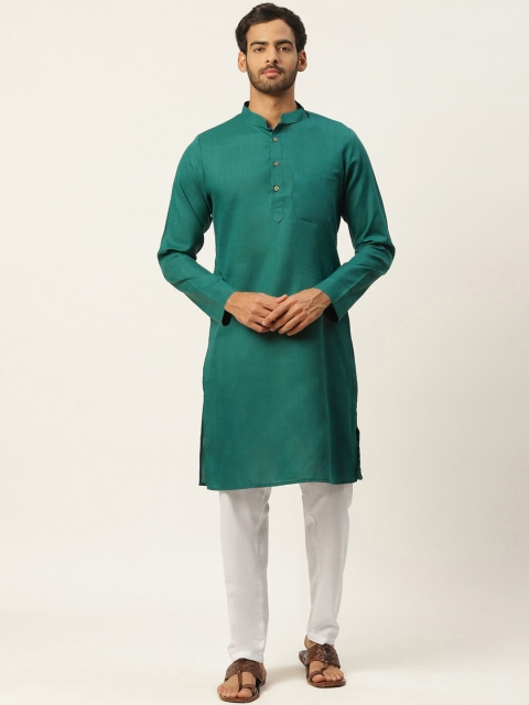 

Molly & Michel Men Green Solid Cotton Straight Kurta