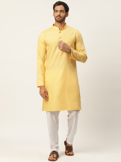 

Molly & Michel Men Yellow Solid Cotton Straight Kurta