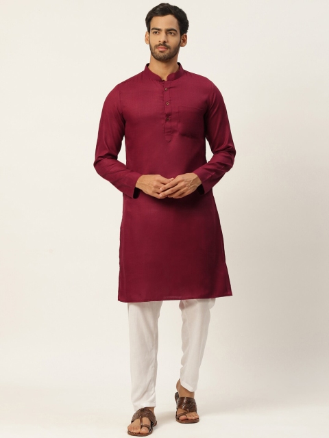 

Molly & Michel Men Maroon Solid Cotton Straight Kurta