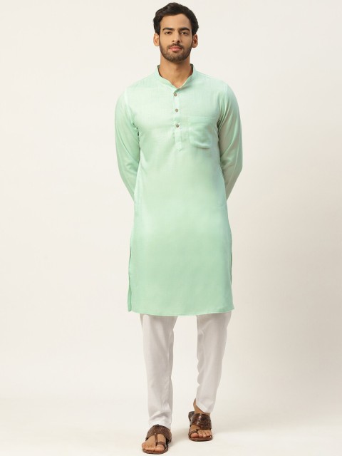 

Molly & Michel Men Green Solid Cotton Straight Kurta