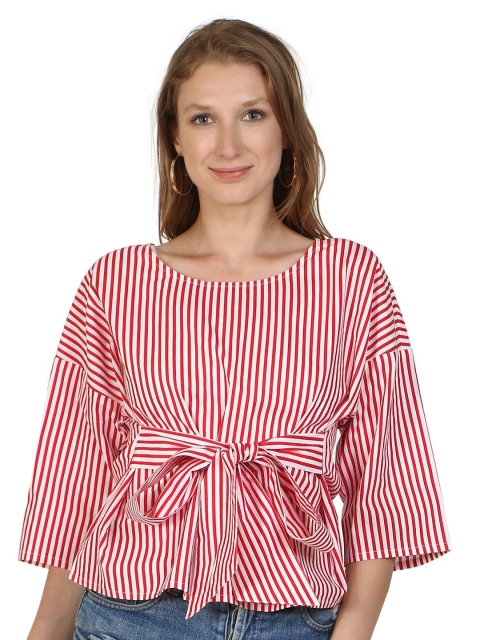 

DRIRO Red & White Striped Cinched Waist Top