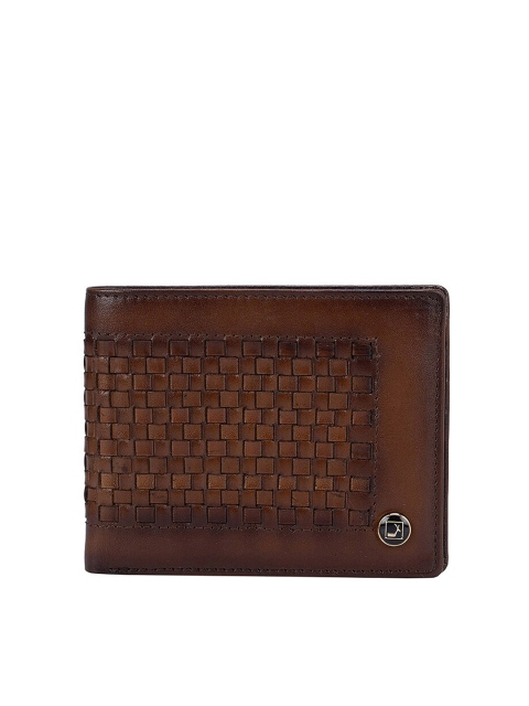 

Da Milano Men Brown Geometric Textured Leather Two Fold Wallet
