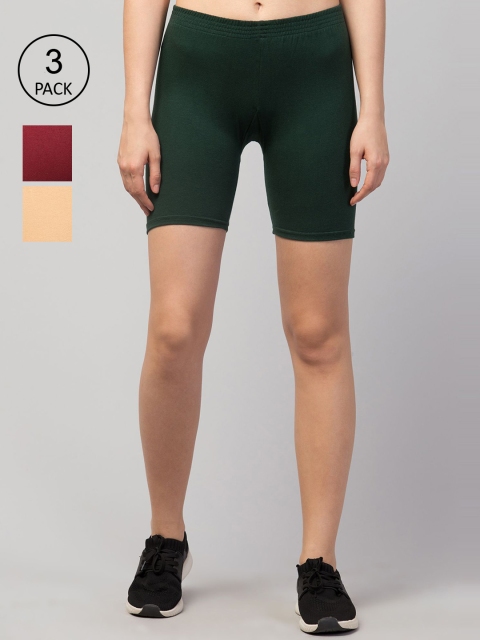 

Apraa & Parma Women Green Pack Of 3 Slim Fit Cycling Sports Shorts