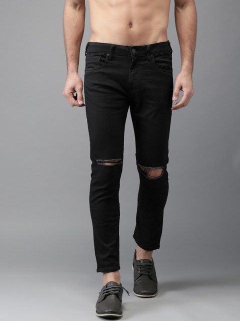 

Moda Rapido Men Ankle Length Skinny Fit Black Slash Knee Stretchable Jeans