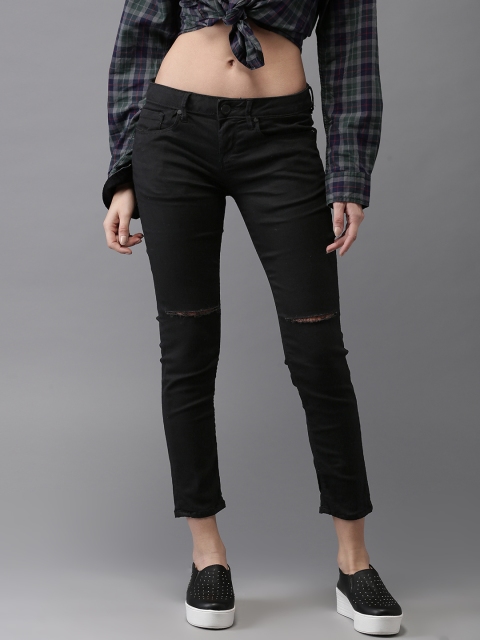 

Moda Rapido Women Black Cropped Skinny Fit Slash Knee Stretchable Jeans