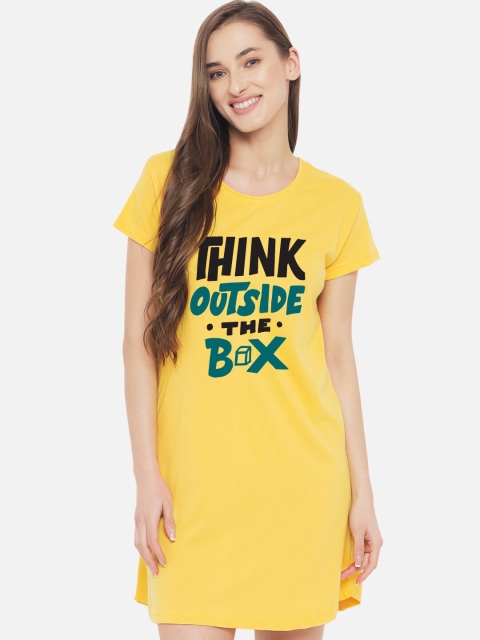 

FFLIRTYGO Women Yellow Typography Printed Nightdress