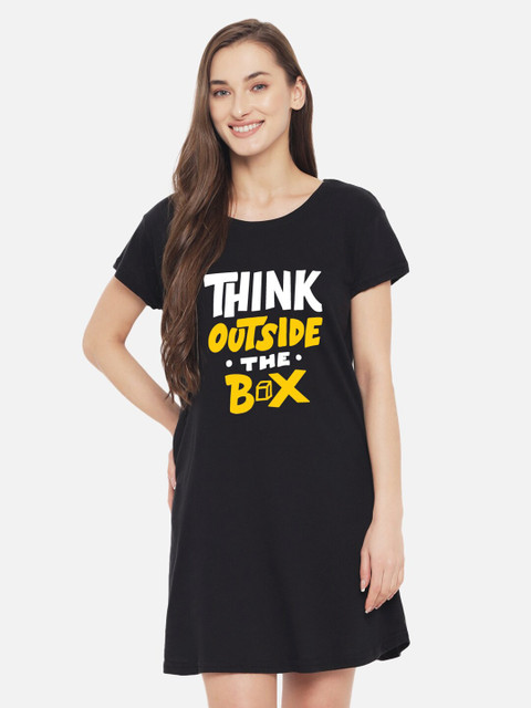 

FFLIRTYGO Black Printed Nightdress