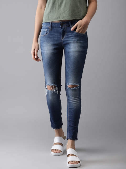 

Moda Rapido Women Blue Cropped Skinny Fit Mid-Rise Slash Knee Stretchable Jeans