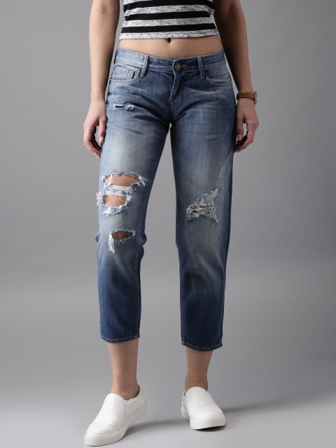 

Moda Rapido Cropped Boyfriend Fit Mid-Rise Mildly Distressed Blue Jeans