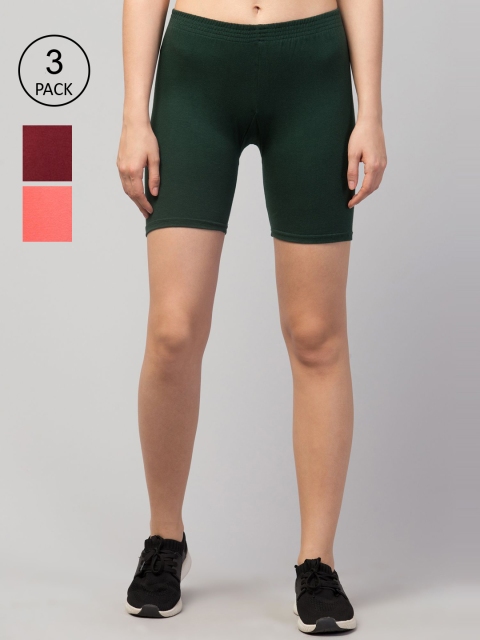 

Apraa & Parma Women Pack Of 3 Slim Fit Cycling Sports Shorts, Green