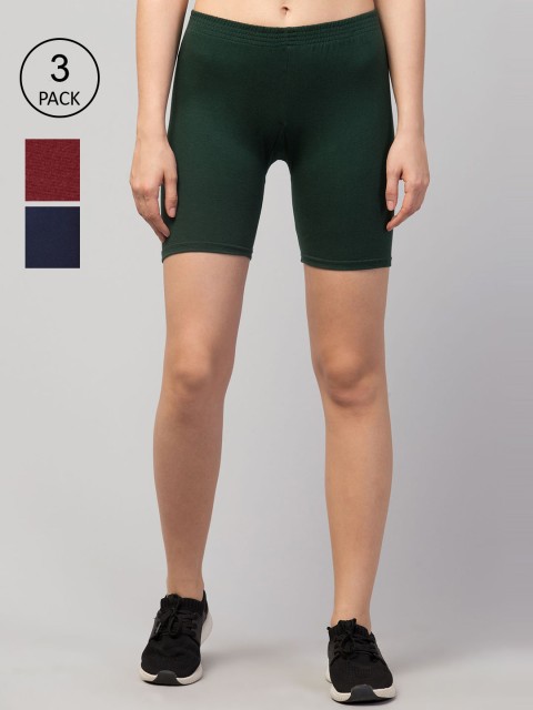 

Apraa & Parma Women Pack Of 3 Slim Fit Cycling Sports Shorts, Green