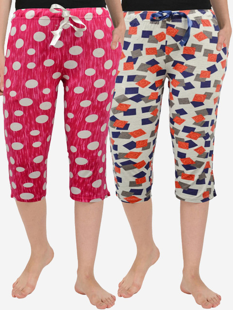 

GROVERSONS Paris Beauty Women Pack of 2 Pink & White Printed Capris