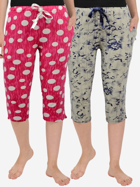 

GROVERSONS Paris Beauty Set Of 2 Women Pink & Grey Printed Capris