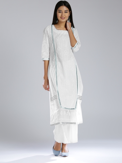 

W Women White Printed Straight Kurta