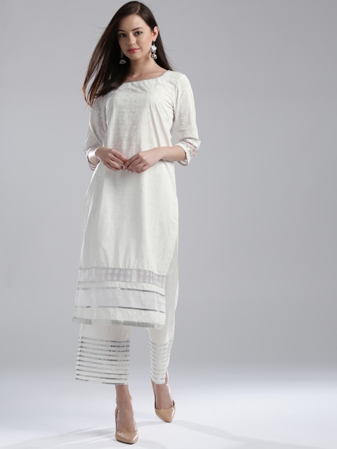 

W Women White Printed Straight Kurta