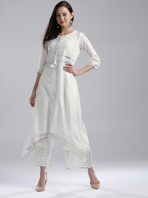 

W Women White Printed A-Line Kurta