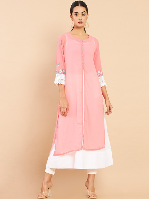

Soch Women Coral Solid Thread Work Kurta