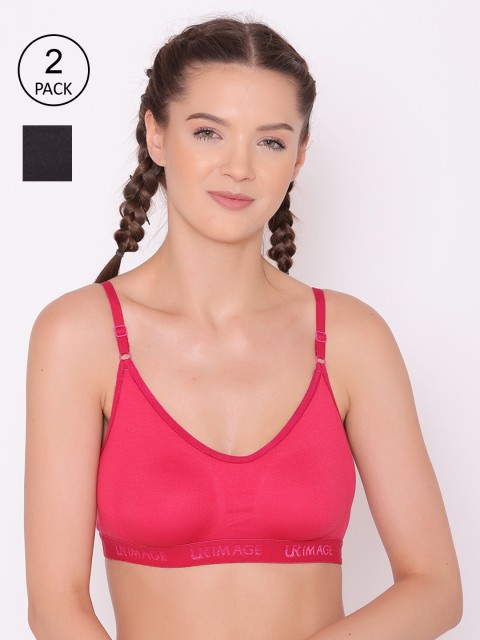 

ABELINO Pack of 2 Pink & Black Non Padded Beginners Bra