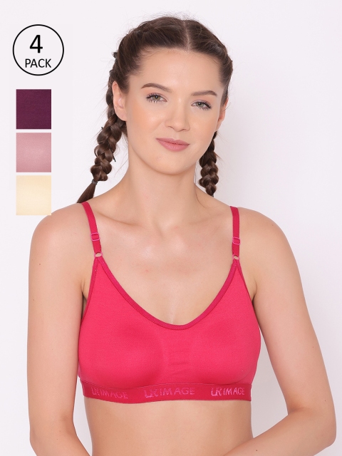 

ABELINO Pack of 4 Cotton Non Padded Beginners Bras, Pink