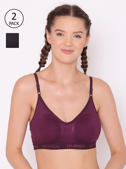 

ABELINO Girls Pack of 2 Purple & Black Cotton Non Padded Beginners Bras