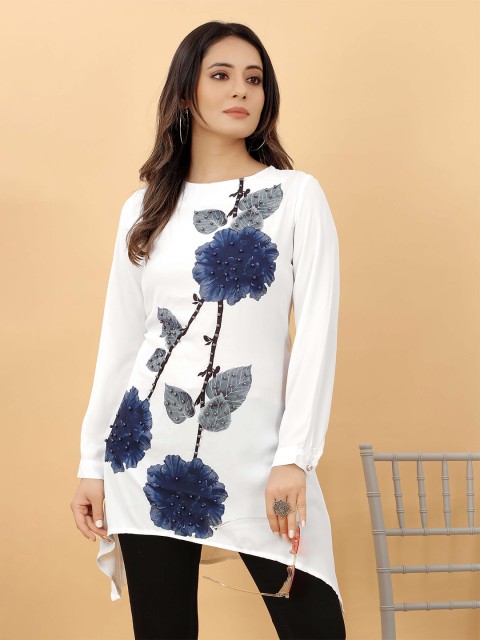 

RACHNA Women White & Blue Printed Tunic