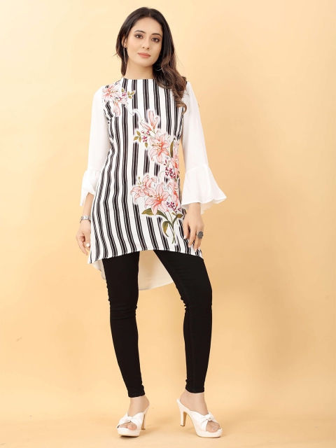 

RACHNA White & Black Floral Printed Tunic