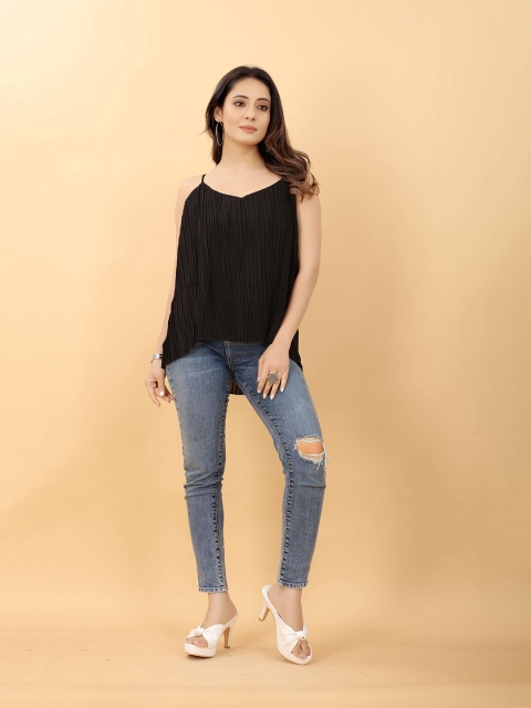 

RACHNA Women Black Solid Crepe Top