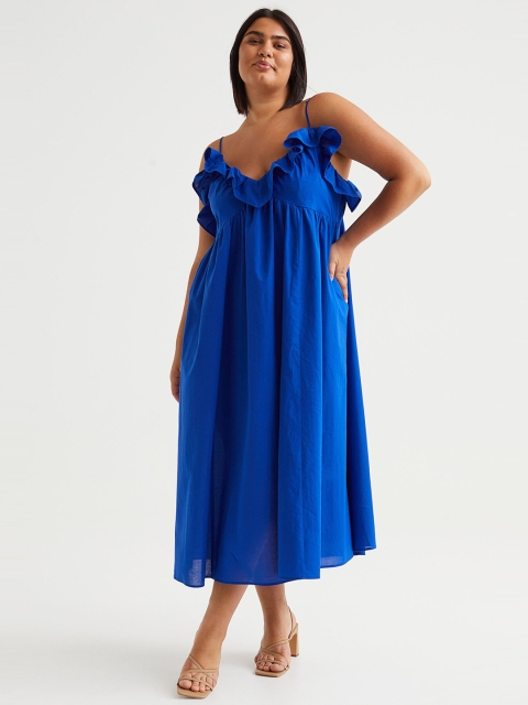 

H&M+ Women Blue Flounce-Trimmed Dress