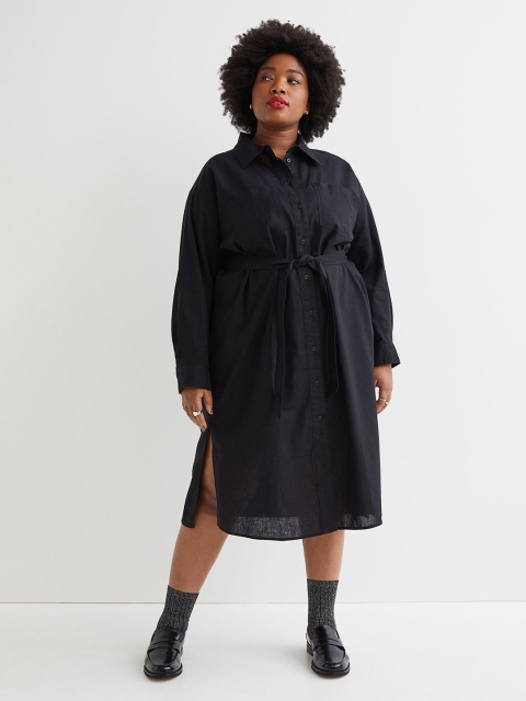 

H&M+ Women Black Linen-Blend Shirt Dress