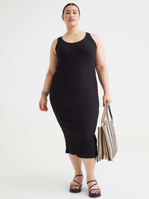 

H&M+ Women Black Solid Ribbed Bodycon Dress