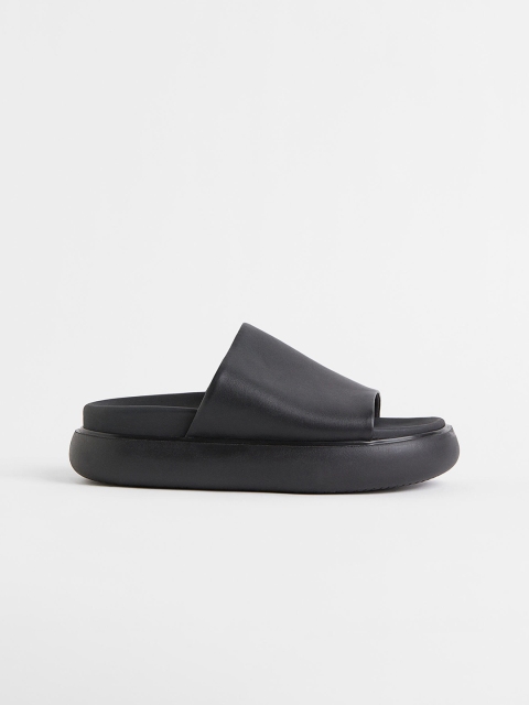 

H&M Women Black Leather Slides