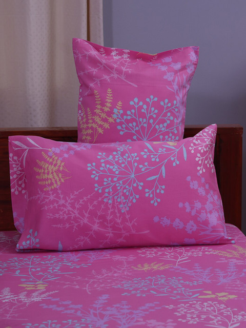 

BLUE DAHLIA Set Of 2 Pink & Blue Printed Pure Cotton Pillow Covers