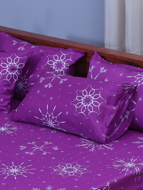 

BLUE DAHLIA Set Of 2 Violet Snowflake Printed Pure Cotton Pillow Covers