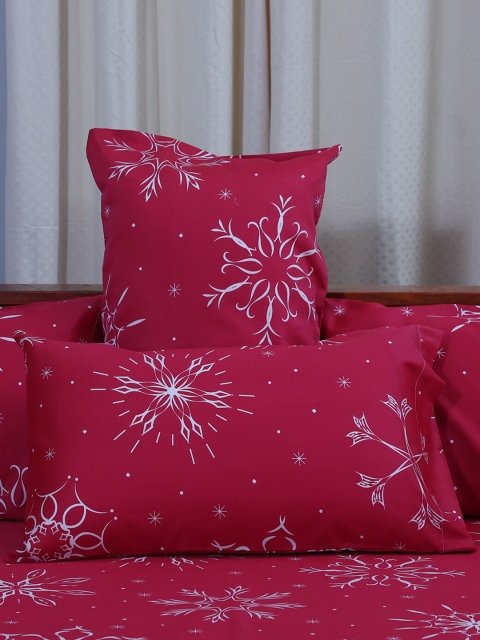 

BLUE DAHLIA Red Set Of 2 Printed Pure Cotton Pillow Covers of 18 x 28"