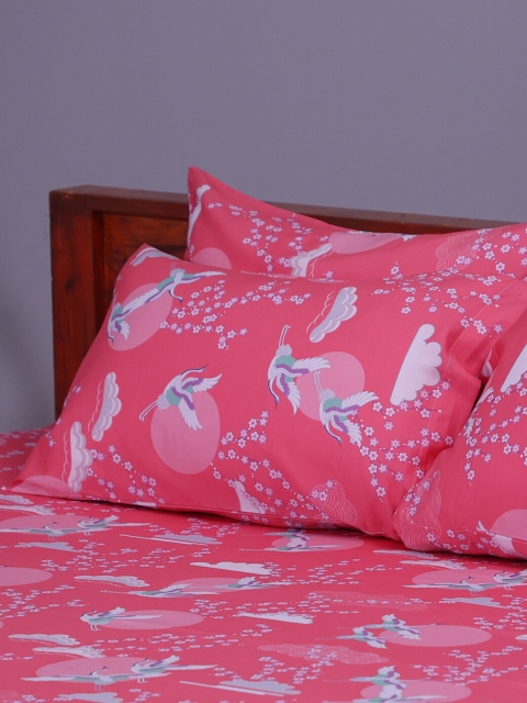 

BLUE DAHLIA Set of 2 Peach & White Printed Cotton Pillow Covers