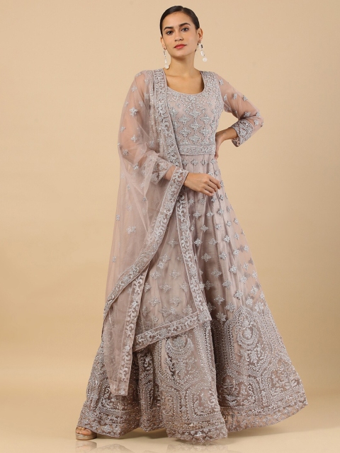 

Soch Grey Floral Embroidered Net Ethnic Maxi Dress
