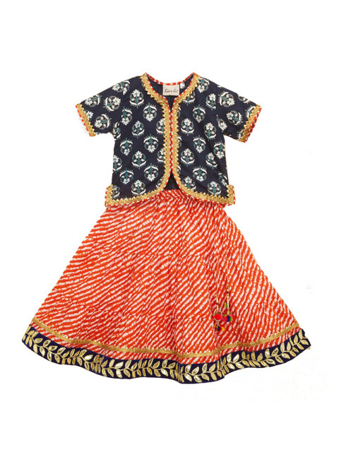 

Hopscotch Girls Black & Red Printed Ready to Wear Lehenga &