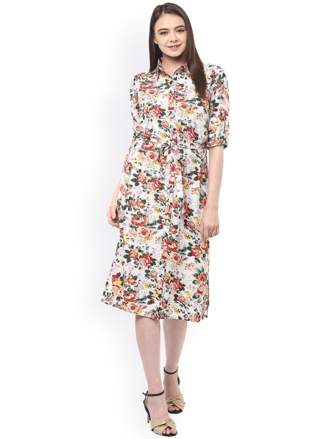 

Miss Chase Women Off-White Printed Fit & Flare Dress